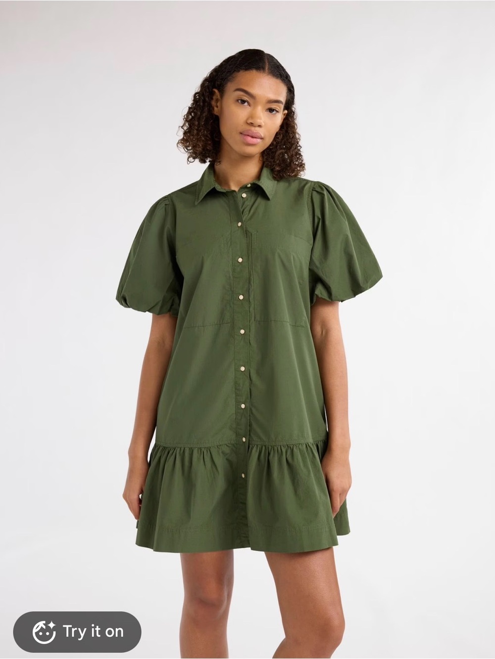 Olive Green Puff-Sleeve Button-Front Dress Size XXL